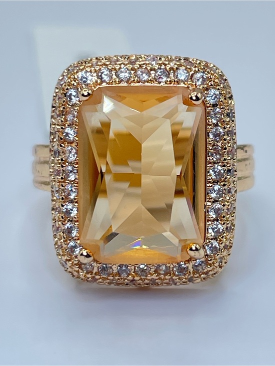 Swarovski Jewelry - Swarovski Crystal Elements Champagne Crystal Halo Ring Gold Statement Sz 6